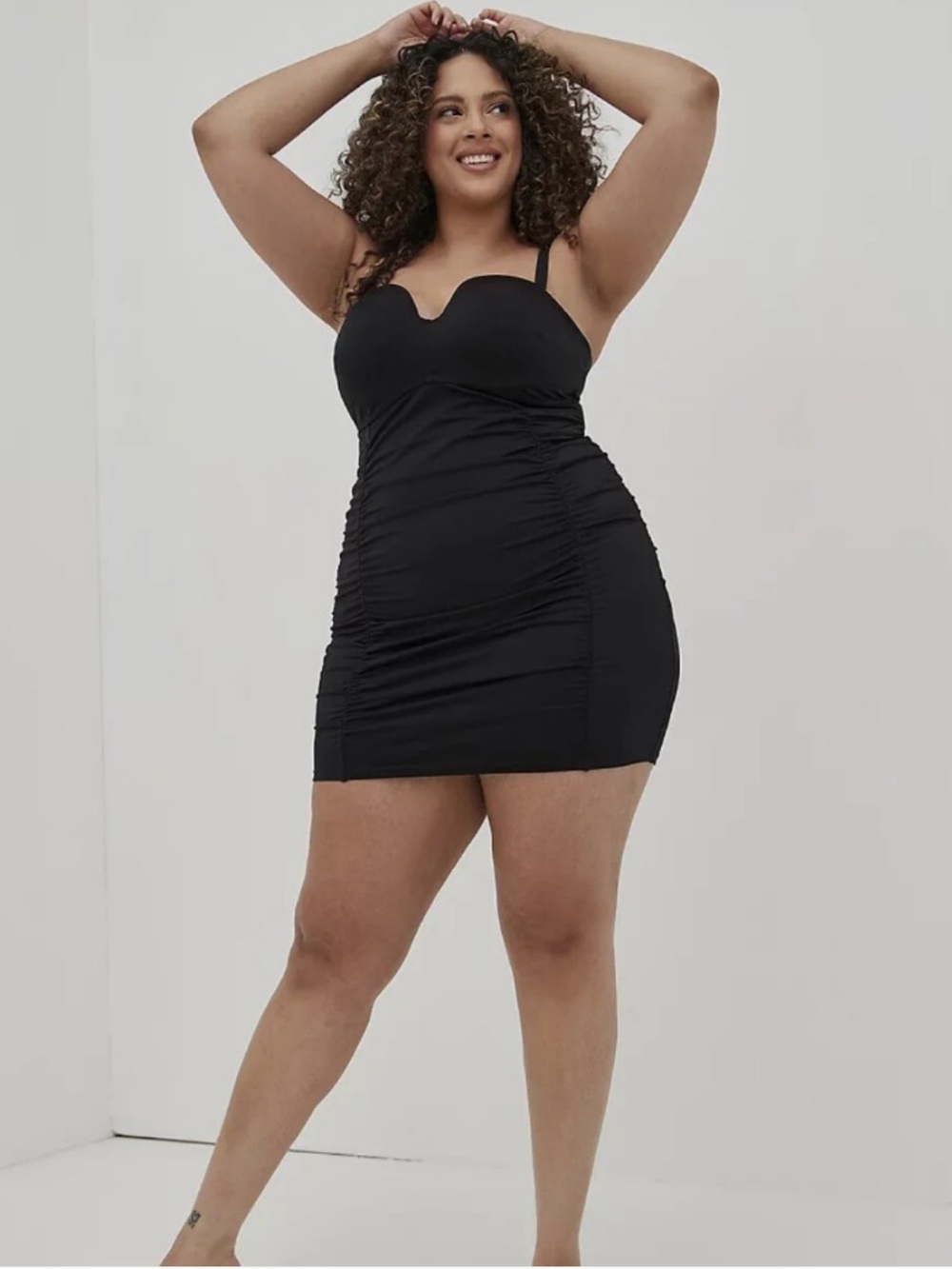 {3X} Torrid Underwire Ruched Retro Mid-Length Swim Dress - Black